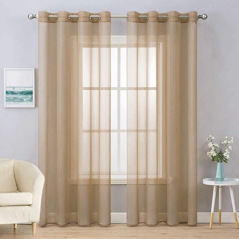 MIULEE 2 Panels Solid Color Taupe Brown Sheer Curtains Elegant Grommet Window Voile Panels/Drapes/Treatment for Bedroom Living Room (54X84 Inch) - Image 1